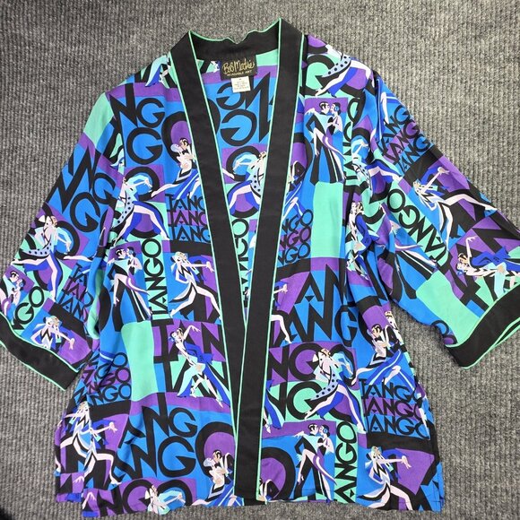 Bob Mackie Wearable Art Kimono Jacket Womens M Blue Silk Tango Dance Set - Picture 3 of 16